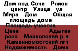 Дом под Сочи › Район ­ центр › Улица ­ ул. Мира › Дом ­ 24 › Общая площадь дома ­ 65 › Площадь участка ­ 15 › Цена ­ 1 800 000 - Адыгея респ., Майкопский р-н, Каменномостский пгт Недвижимость » Дома, коттеджи, дачи продажа   . Адыгея респ.